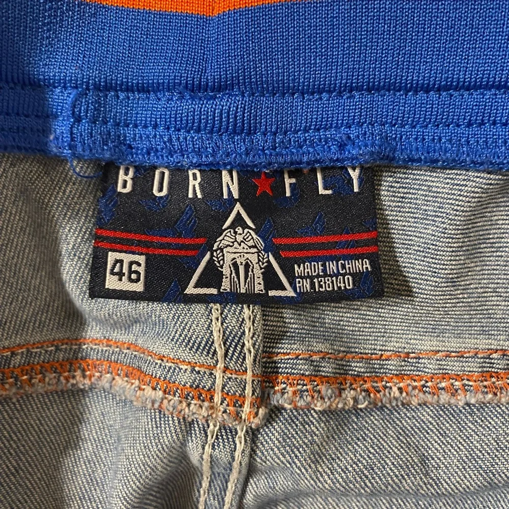 Born Fly Stylish Distressed Denim Shorts with Colorful Waistband 46 (OV) - Picture 7 of 10